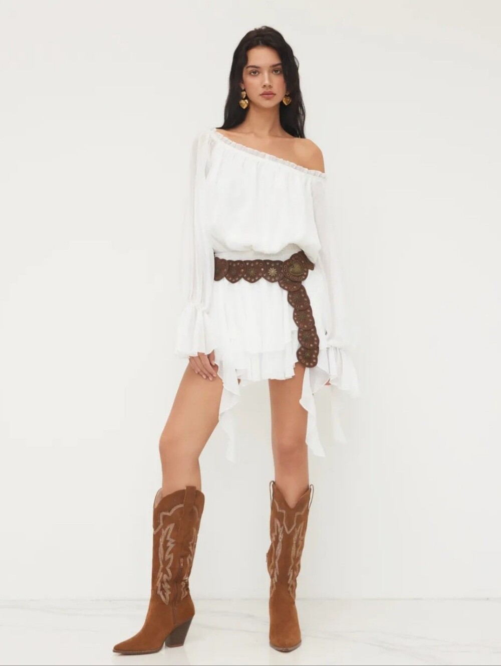 NWT Cider White Off Shoulder Ruffle Mini Dress XS